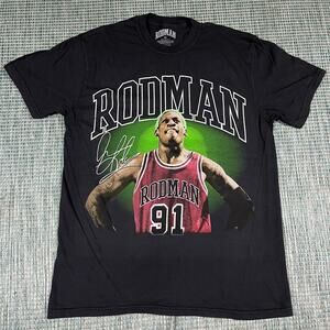 Dennis Rodman Chicago Bulls Lightning Black T Shirt‎ Mens Sz M New